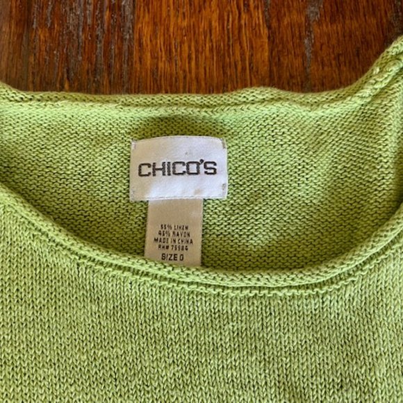 Vintage CHICO's LIME GREEN linen rayon blend TUNIC rolled hem SWEATER ~ sz 0 - Picture 2 of 4